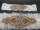 Bridal Garter Belt Set With Crystals Rosegold Glass Beads And Pearls - Brand New