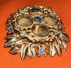 Vintage Gold Tone Metal Blue Rhinestones Lipstick Holder Vanity Ornate