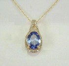 2ct Oval Cut Blue Tanzanite Diamond Halo Pendant Necklace 14k Yellow Gold Finish