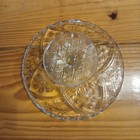  Indiana Glass Rosette W pinwheels Footed Cake Stand Flowers 10  Scalloped Edge