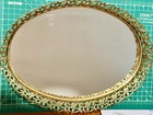 Vintage Gold Tone Filigree Vanity Matching Set Standing Mirror   Mirrored Tray