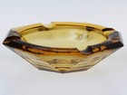 Anchor Hocking Amber Glass Ashtrays Pair Mcm Octagon   Square Vintage 1960s