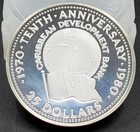 Nice Toned Barbados 25 Dollars 10th Anniversary Caribbean Bank Proof Silver 1980