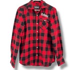 Eskimo Ice Fishing Gear Mens Flannel Shirt Red Black Plaid Button Up Small