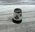 Vintage Guilloche German Sterling Enamel Floral Thimble - Flower White