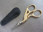Gingher Stork Crane Bird Embroidery Thread Cutting Scissors Leather Sheath Italy