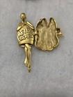 Vtg Ajc Rare Gold Tone Woman Fur Opens Taxes Pin