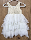 American Princess Girls Gold White Tutu Dress Pearls Gems Special Occasion Sz 6