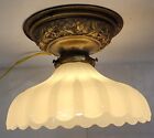 Art Deco Hanging Plug In Pendant Lamp Milk Glass Shade Ceiling Light Vintage