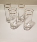 4 Tall Shot Glasses Vintage Mcm Clear With Gold Band 4 Inches Tall