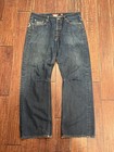 Ed Hardy Men   s Blue Dark Wash Denim Jeans Straight Fit Mid Rise Skull Graphic
