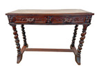 Antique Sofa Table Console Barley Twist Legs Dark Oak Two Drawers Hand Carved