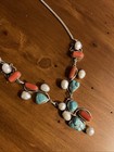 Sterling Silver  Turquoise And Coral Necklace