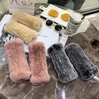 Women s Real Rabbit Fur Gloves Knitted Stretch Fingerless Warm Mitten Gloves