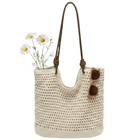 Handwoven Crochet Beach Bag For Women Cotton Rope Summer Woven Tote With Beige