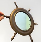 Vintage Brass Ship Wheel Wall Mirror 12    Maritime Nautical Boat Helm