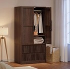 66  Armoire Wardrobe Closet 2 Doors 2 Drawers Hanging Rod Freestanding