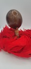 Vintage Red Uli Uli Pair Hawaiian Polynesian Dance Feathers Hula Gourds Signed