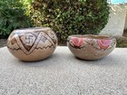 Two Peeposh Maricopa Indian Pottery Bowls One Polychrome Circa 1930s Swastikas