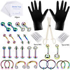 47pcs Body Piercing Tool Kit Steel Belly Nose Rings Lip Studs Earrings Needle Us