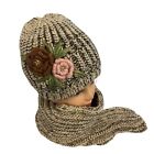 Knitted Winter Hat And Scarf Set For Women Flower Design