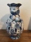 Vintage Chinese Signed Blue   White Porcelain Chinoiserie Floral Vase   12 5   