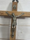 Wooden Crucifix Metal Corpus Wall Cross Catholic Vintage Decor