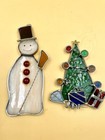 Vintage Stained Glass Sun Catcher Christmas Tree  snowman With Broom Multi-color
