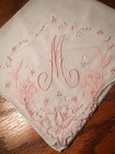 Vntg Monogram  M  Handkerchief Flowers Embroidery Openwork