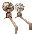 Antique Cast Iron Scallop Shell Fireplace Andirons Firedog White Coastal Vintage