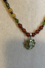 Sterling Silver 925 Green Crystal Flower Pendant Necklace With Colorful Beads