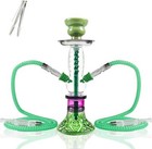 2-hose Small Green Glass Hookah Set Portable Water Shisha Pipe Bong Pliers Poker