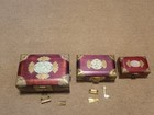 Vintage Chinese Rosewood 3 Pc Jewelry Boxes With Brass And Jade Inlay With Locks