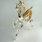 Vintage Pegasus Horse Hand Blown Art Glass Figurine Gold Tone Wings Tail 6 5   