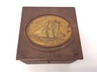 Vintage Used Wood Brass Hinge Gold Stenciled Nautical Design Small Trinket Box 