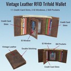 Rfid Blocking Premium Vintage Leather Classic Trifold Credit Card Id Wallet   