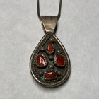 Vintage Native Navajo Sterling Silver Reversible Coral turquoise Pendant