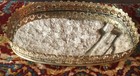Vintage Mirrored Vanity Tray Gold Filigree Oval W  Brush 13   x9    Hollywood