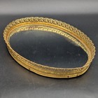 Vtg Antique Gold Filigree Oval Dresser Vanity Mirror 8  X 6  Perfume Jewelry 