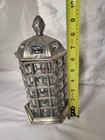    vintage Glass Apothecary Jar Brass Filigree Hollywood Regency Hexagon 