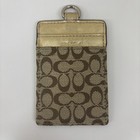 Auth Coach Card Case Holder Lanyard Signature Gold Beige F60357 Japan241009