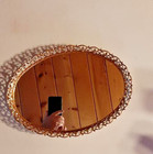 Filigree Mirrored Vanity Dresser Tray Gold Tone Oval Vintage 13 5 X 9 X 1 75