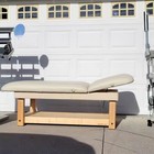 Touchamerica Stationary Massage Table  Beige Faux Leather Upholstery  Wood