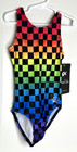 Gk Elite Nwt Cm Child M Medium Simone Biles Gymnastics Leotard Rainbow Check New