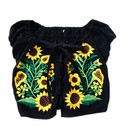 Mexican Embroidered Sunflower Women s Blouse Juvenile Crop Top L Black Corset 
