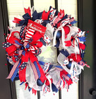 Red White Blue Patriotic Wreath Front Door  Fourth Of July  Stars Stripes