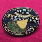 1970 s Vintage Lee Sands Abalone Brooch Pin Black Resin Inlay  2 Bonus Pins 70 s