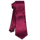 Mens Silk Tie And Pocket Square Cufflinks Clip Set  Burgundy Paisley Set