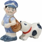 Ceramic Postman With Mail Thief Tramp Dog Salt And Pepper Shakers Figurine Set