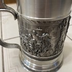 Vintage Tin Pewter Beer Stein Lidded Tankard With Engraved Scene